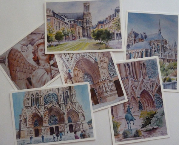 aquarelles cathédrale en cartes postales