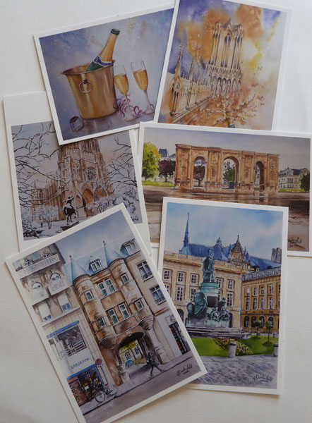 aquarelles de Reims sur cartes postales