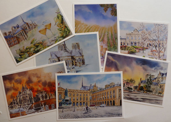 aquarelles de Reims sur cartes postales