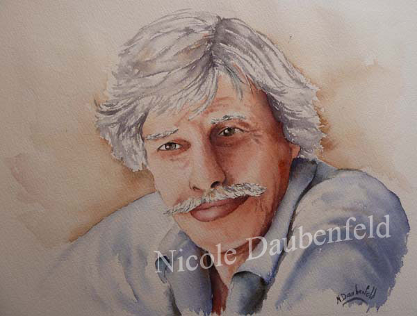 portrait de jean ferrat à l'aquarelle